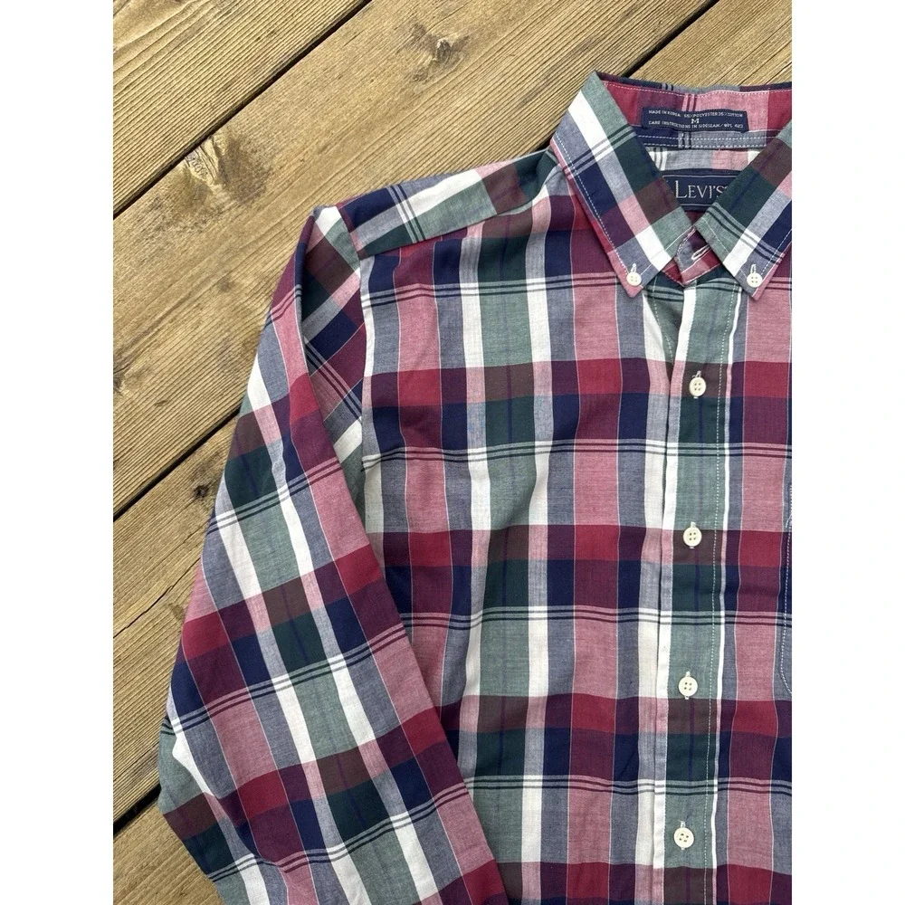 Vintage Levis Plaid Button Down Shirt Mens M Long Sleeve Cotton